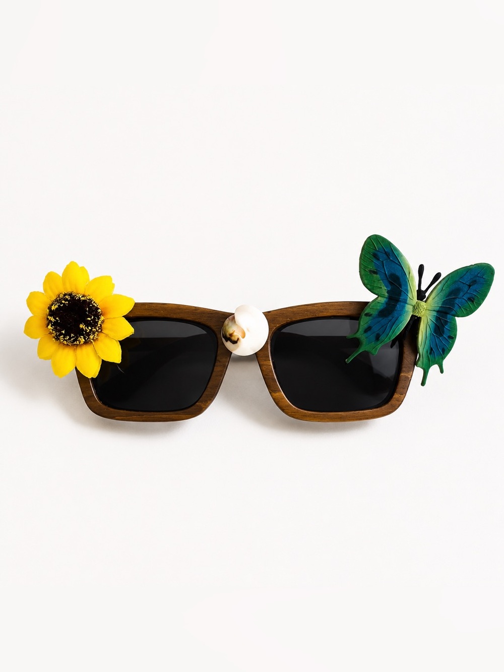 Handmade Skateboard Wood Polarized Sunglasses - Butterfly & Sunflower Decor